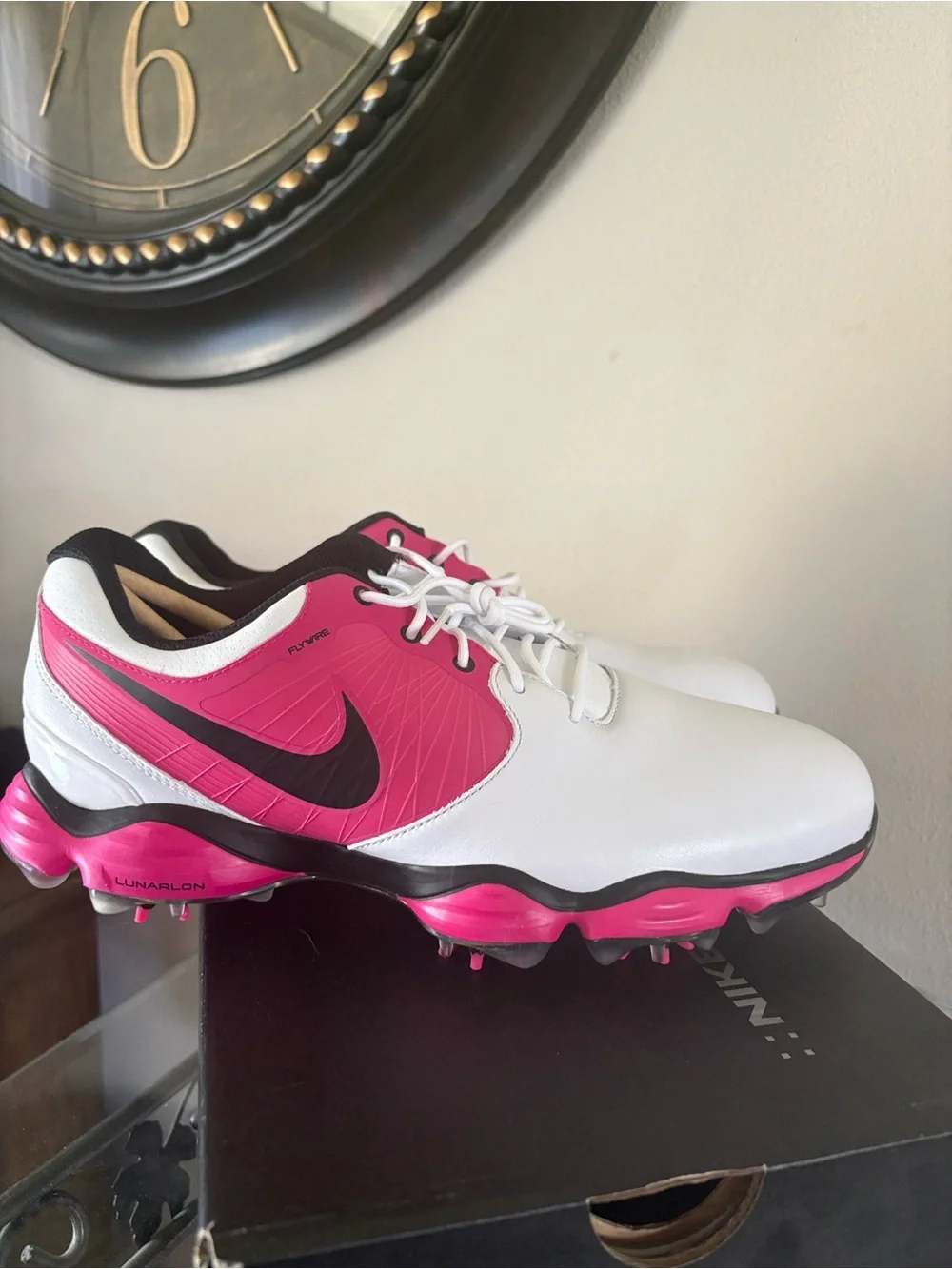 Nike White & Pink Men’s Lunar Control II Golf Shoes